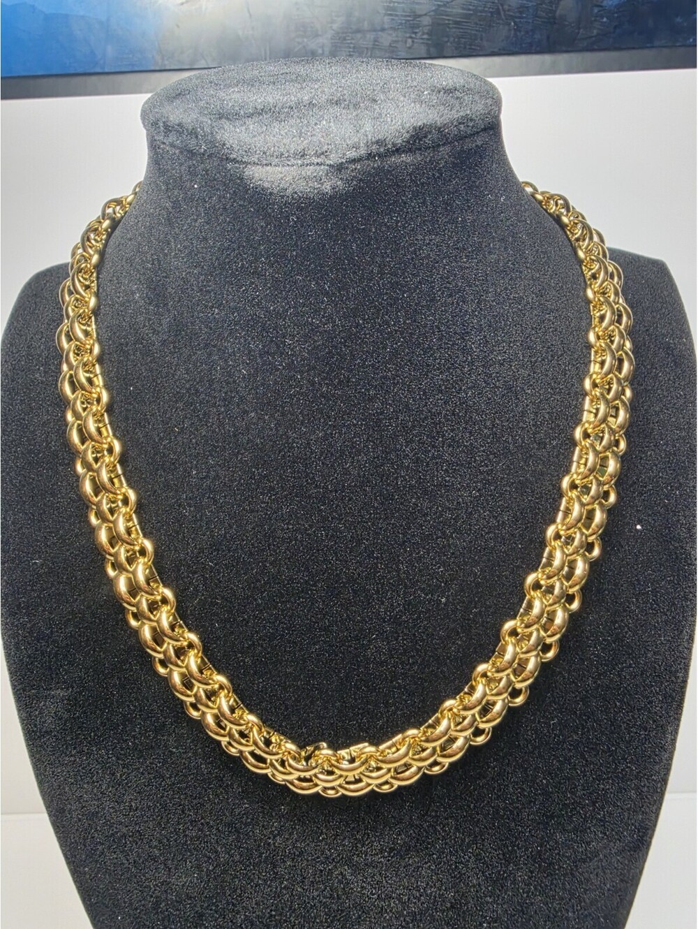 Gold Carabiner Necklace Shiny Texture Chain Necklace, Screw Lock Clasp 18"